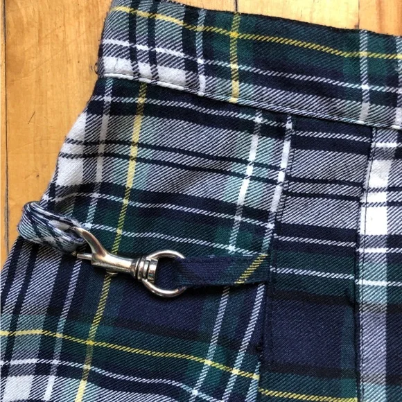 90s Y2K Pleated Green Blue Plaid Mini Kilt Skirt Punk Grunge - Picture 3 of 10